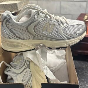 New Balance 530 White, Silver and Beige Running Shoes
